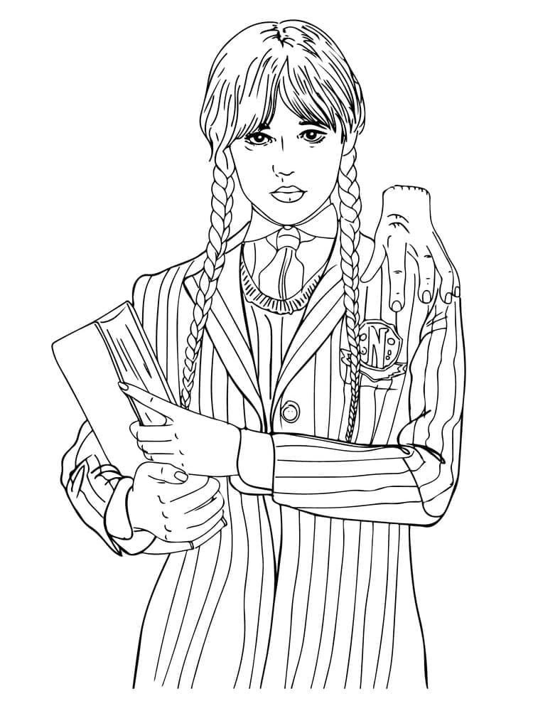 Baskıya Uygun Wednesday Addams Boyama Sayfası