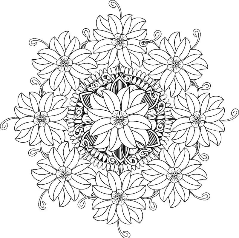 Bedava Çiçek Mandala Boyama Deseni Boyama Sayfası