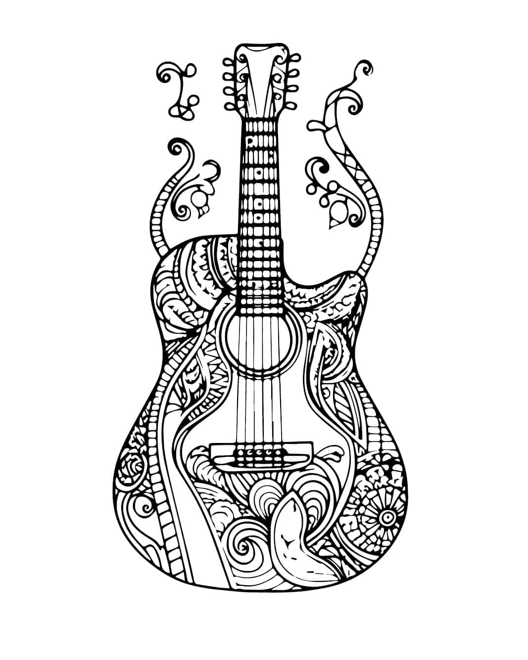 Bedava Gitar yazdırılabilir Boyama Sayfası