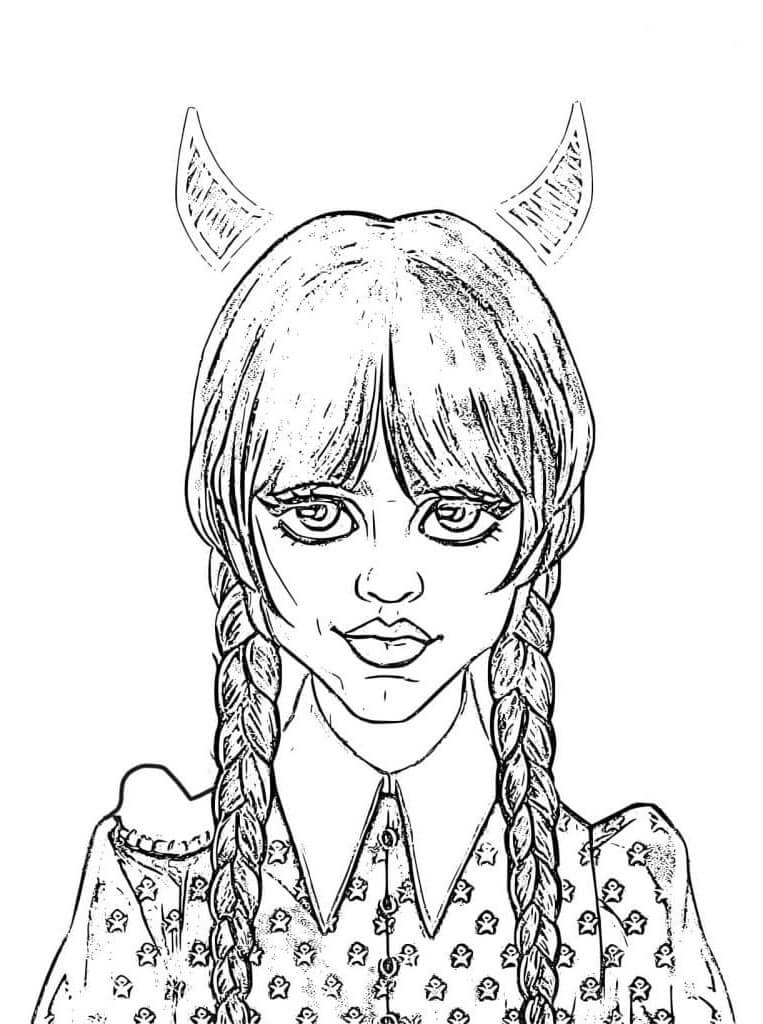 Bedava Yazdırılabilir Wednesday Addams Boyama Sayfası