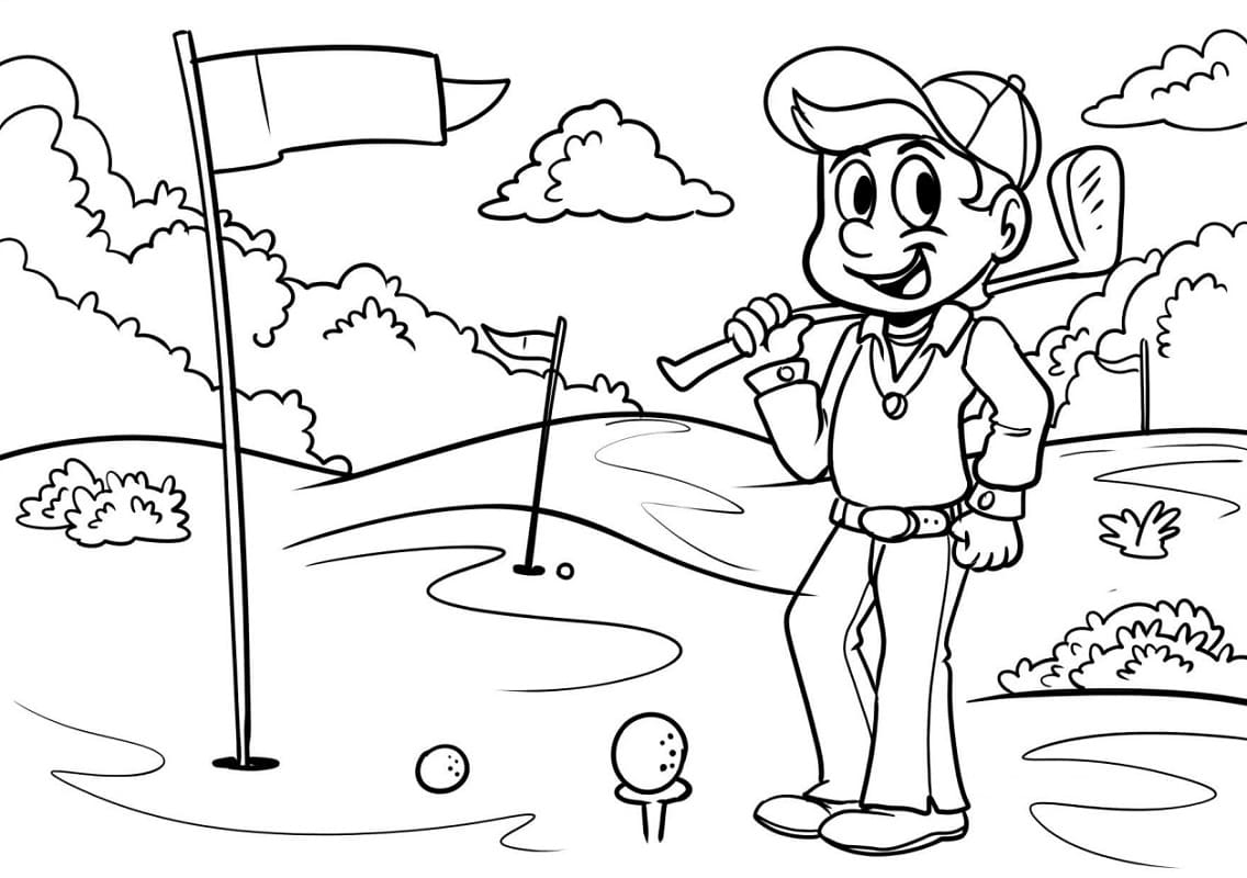 Bir Çocuk Golf Oynuyor Boyama Sayfası