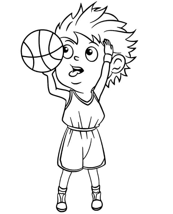 Bir çocuk basketbol oynuyor Boyama Sayfası