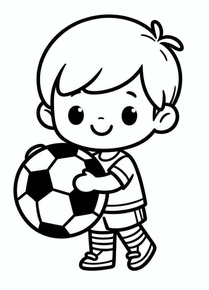 Bir çocuk futbol oynuyor Boyama Sayfası