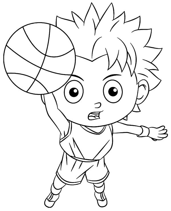 Çocuk Basketbol Oynuyor Boyama Sayfası