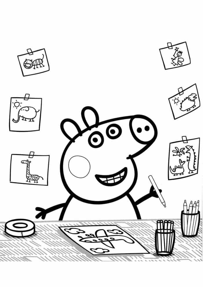 Çocuklar İçin Ücretsiz Peppa Pig Boyama Sayfası