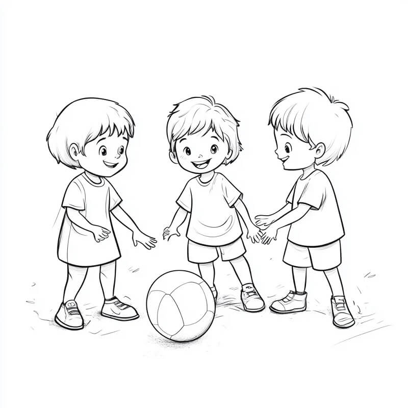 Çocuklar futbol oynuyor Boyama Sayfası