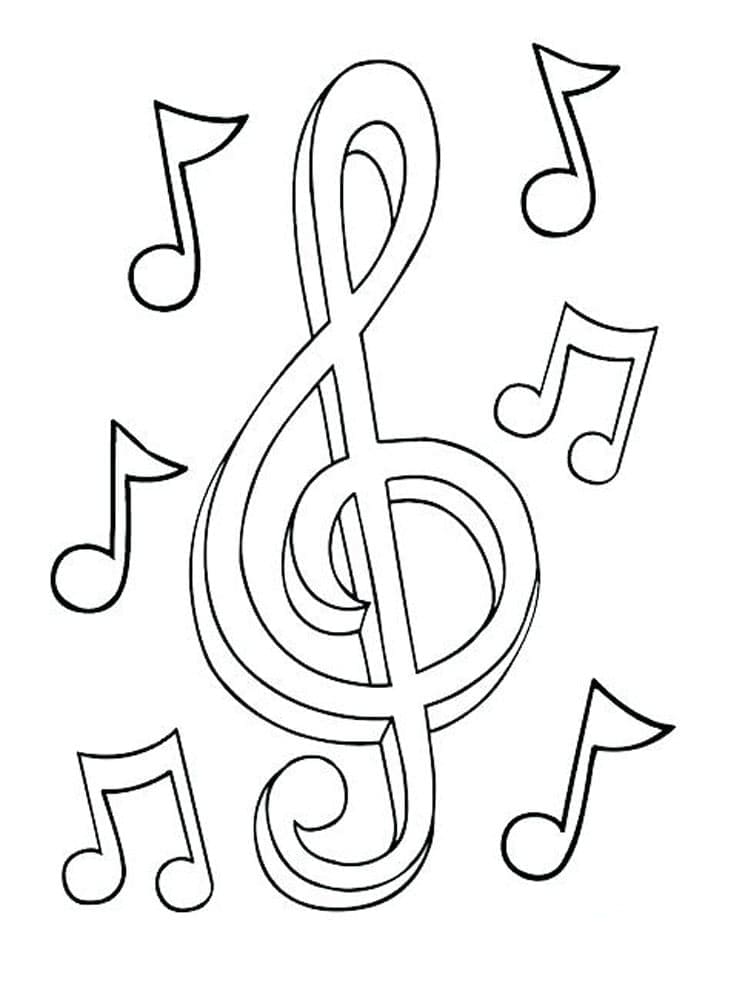 Çocuklar için yazdırılabilir Müzik Notaları görsel Boyama Sayfası