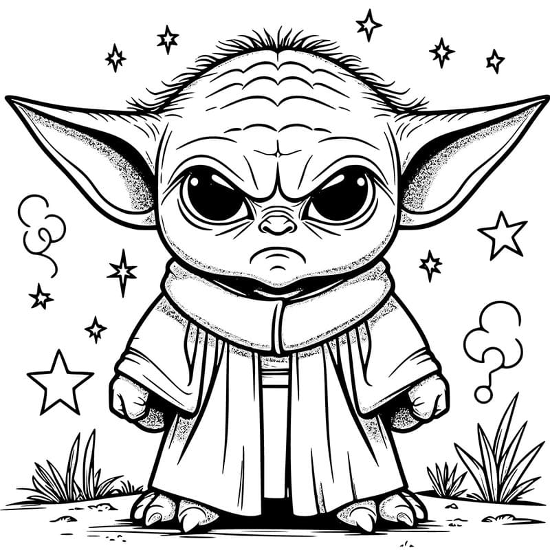 Çocuklara Baby Yoda Boyama Sayfası
