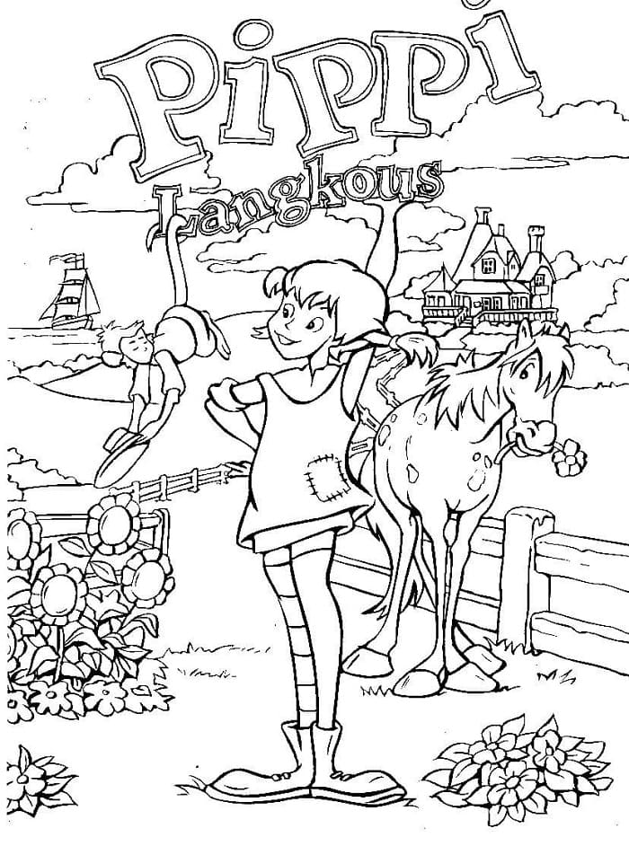 Çocuklara Ücretsiz Pippi Uzunçorap Boyama Sayfası