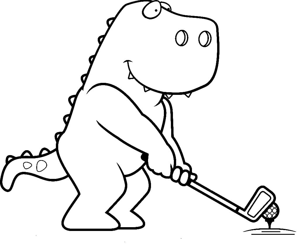Dinozor Golf Oynuyor Boyama Sayfası