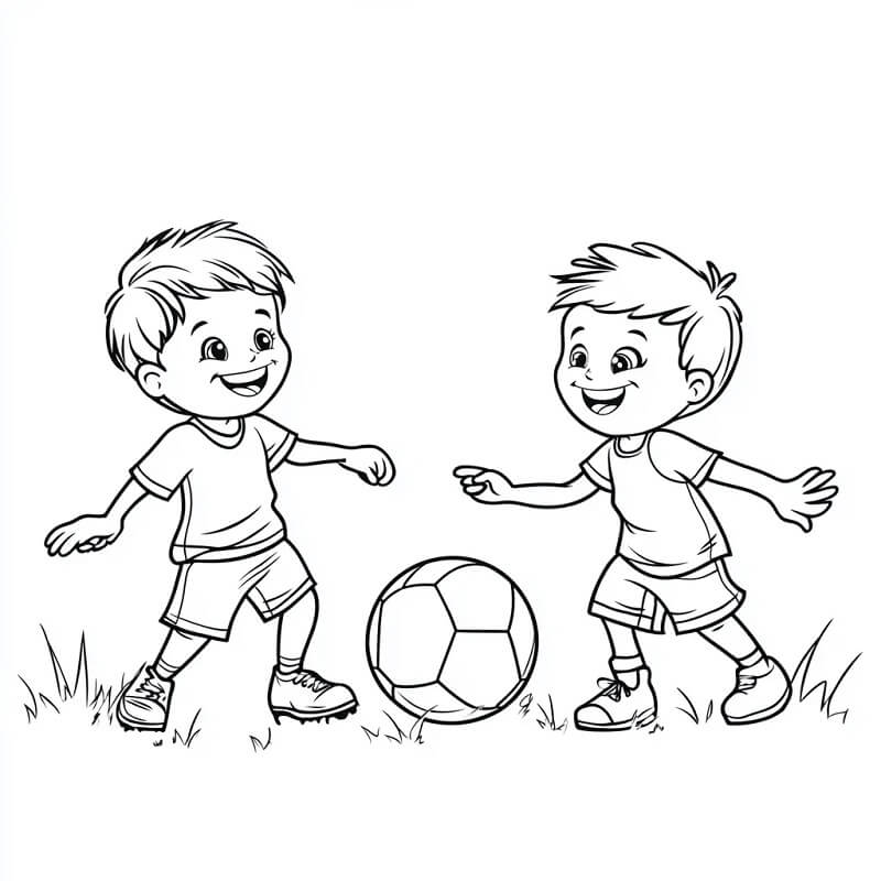 İki Çocuk Futbol Oynuyor Boyama Sayfası