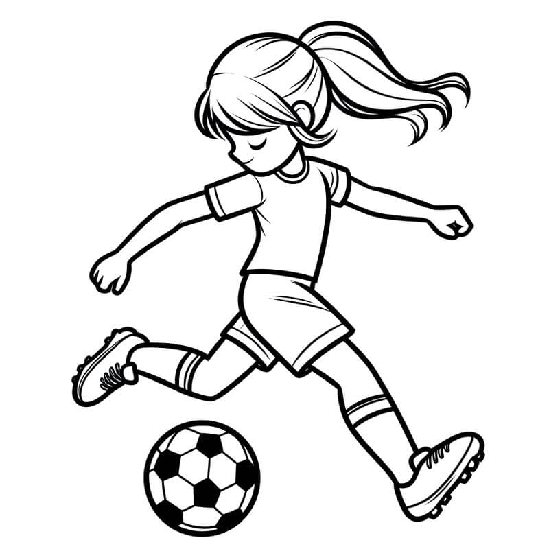 Kız futbol oynuyor Boyama Sayfası