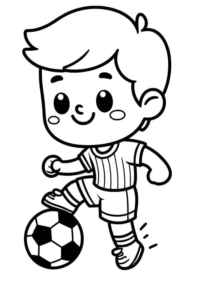 Küçük Çocuk ve Futbol Boyama Sayfası
