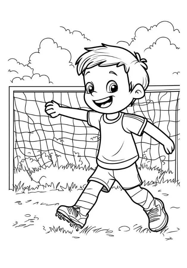 Küçük çocuk futbol oynuyor Boyama Sayfası