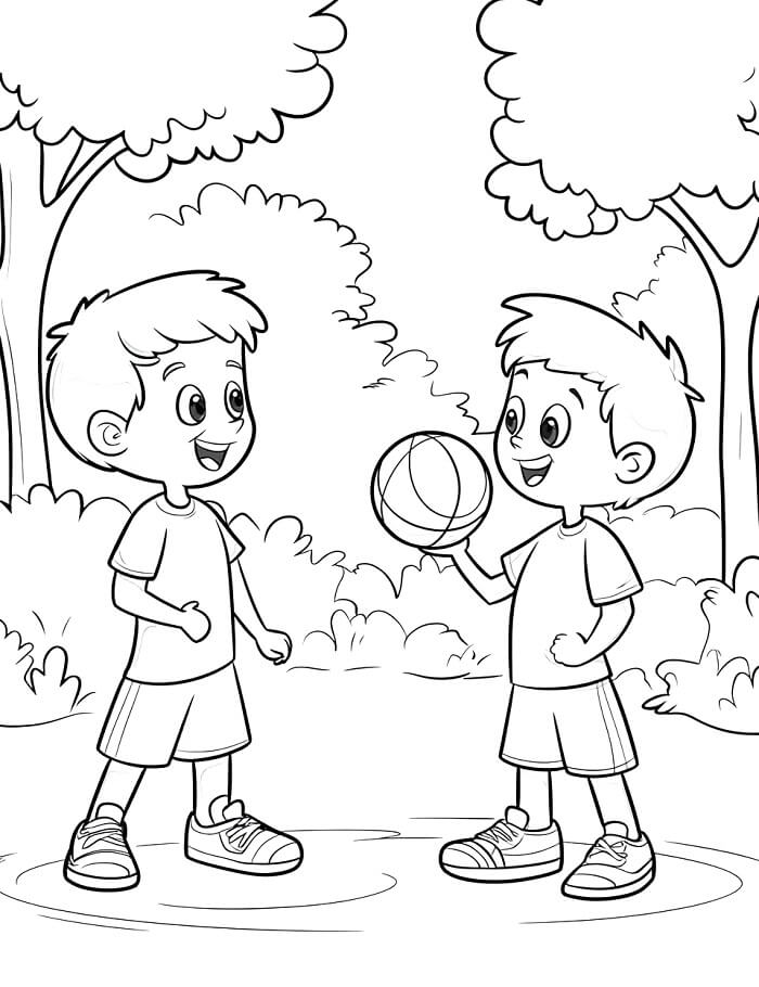 Küçük çocuklar futbol oynuyor Boyama Sayfası