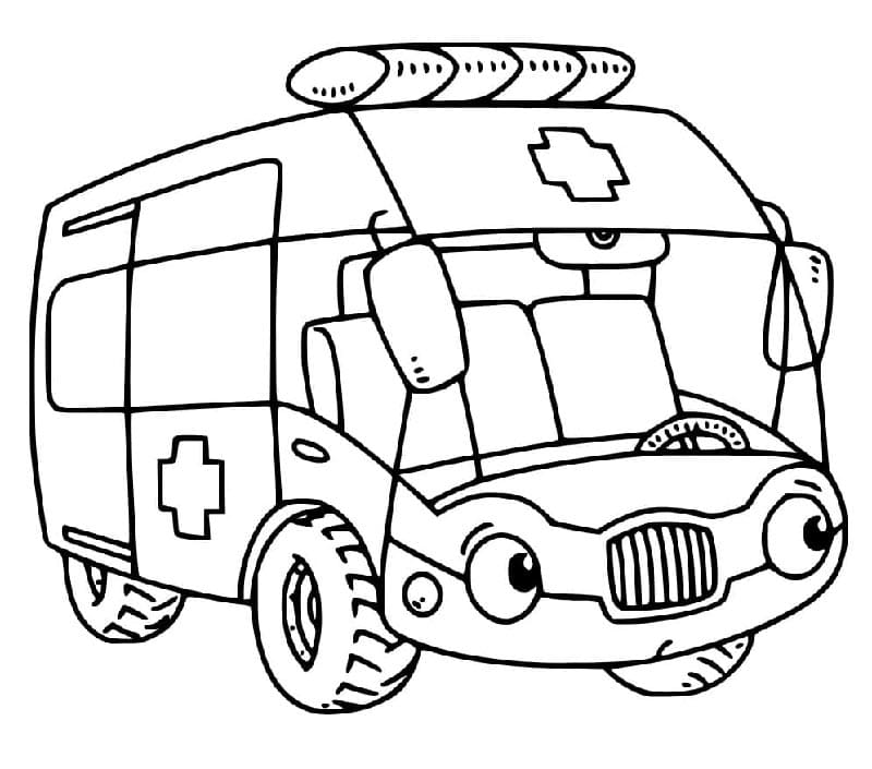 Küçükler İçin Basılabilir Ambulans Boyama Sayfası