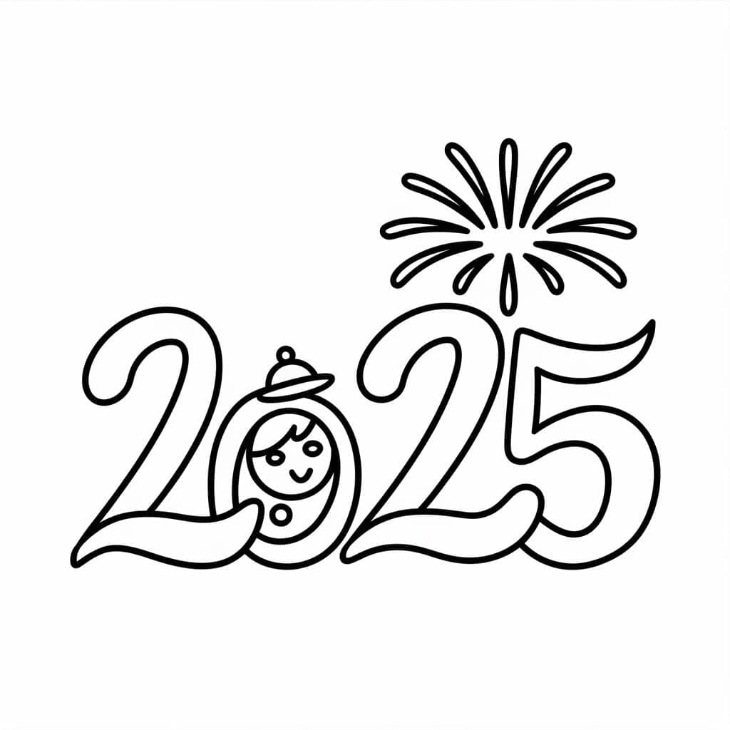 Mutlu Yılbaşı 2025 Tamamen Ücretsiz Boyama Sayfası
