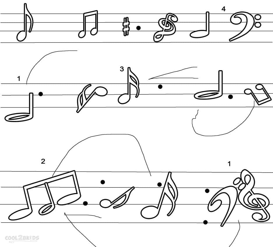 Müzik Notaları ücretsiz yazdırılabilir Boyama Sayfası
