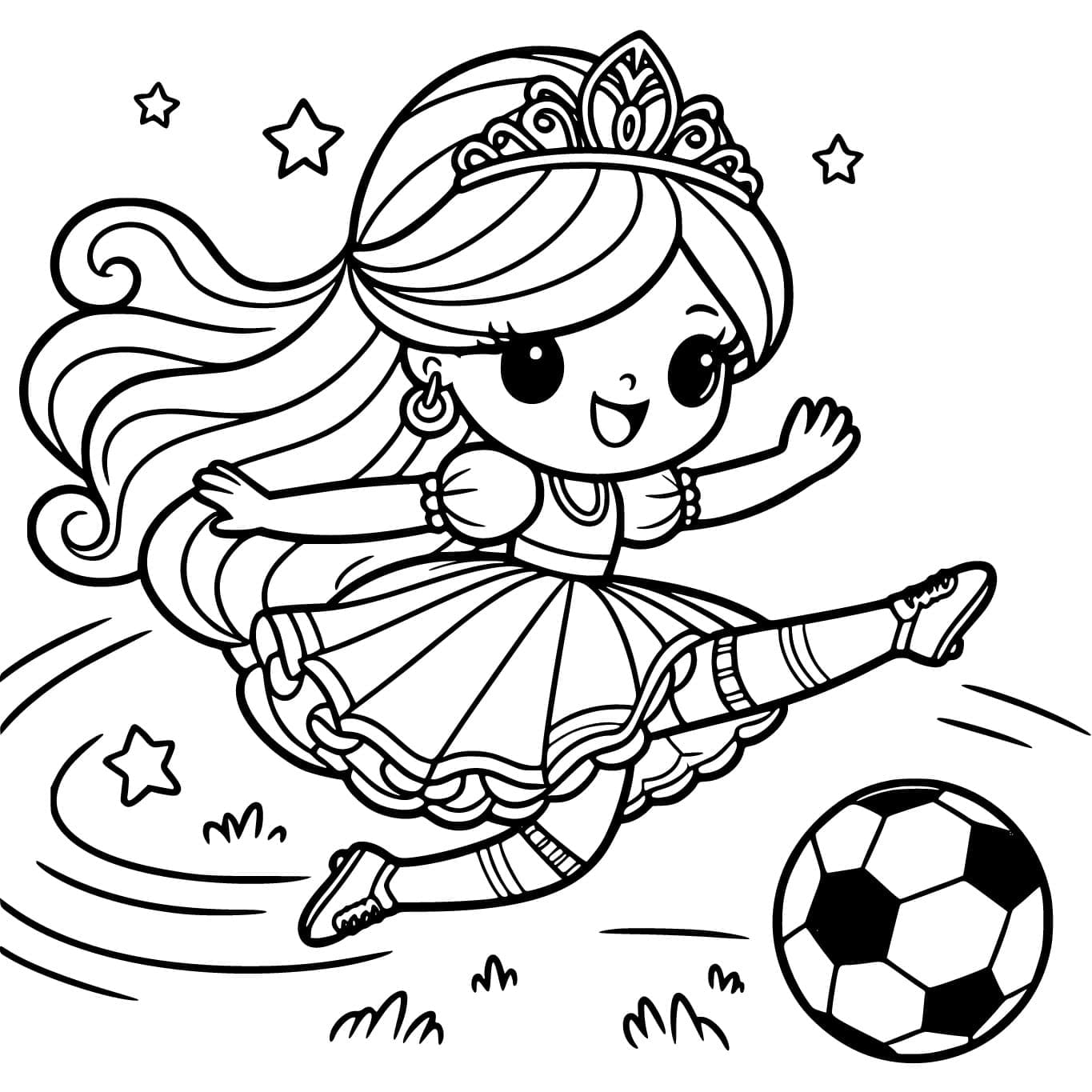 Prenses futbol oynuyor Boyama Sayfası