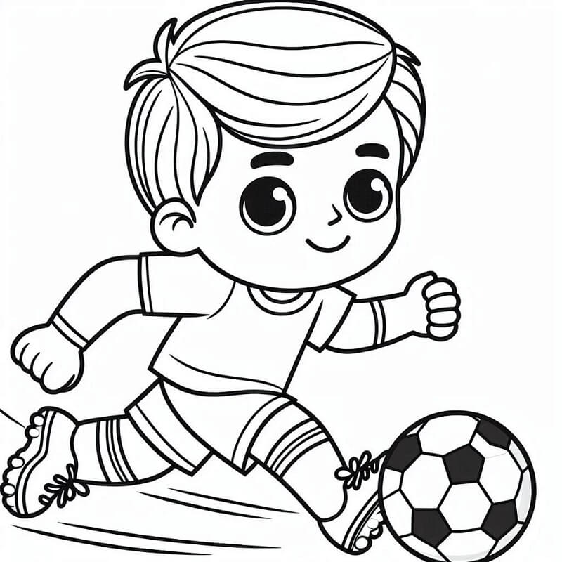 Sevimli çocuk futbol oynuyor Boyama Sayfası