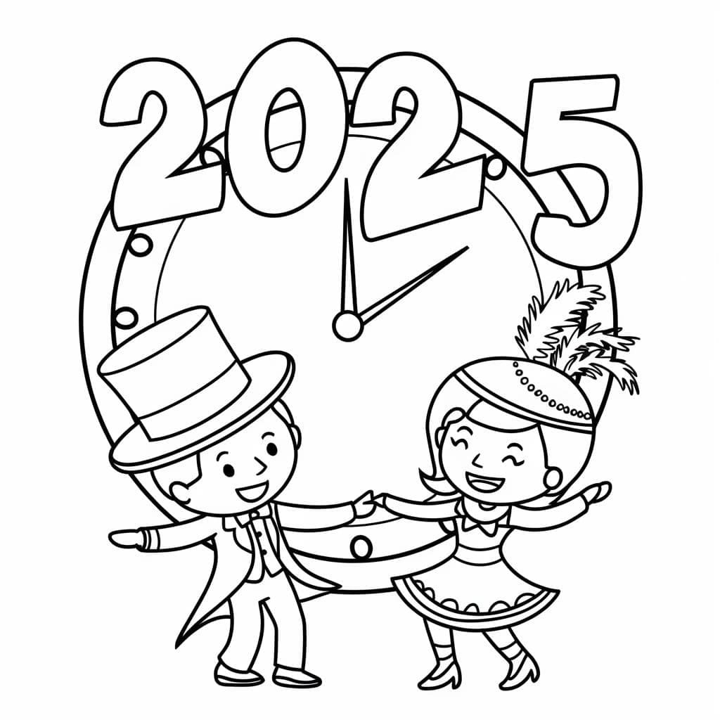 Mutlu Yıllar 2025 Boyama Sayfaları