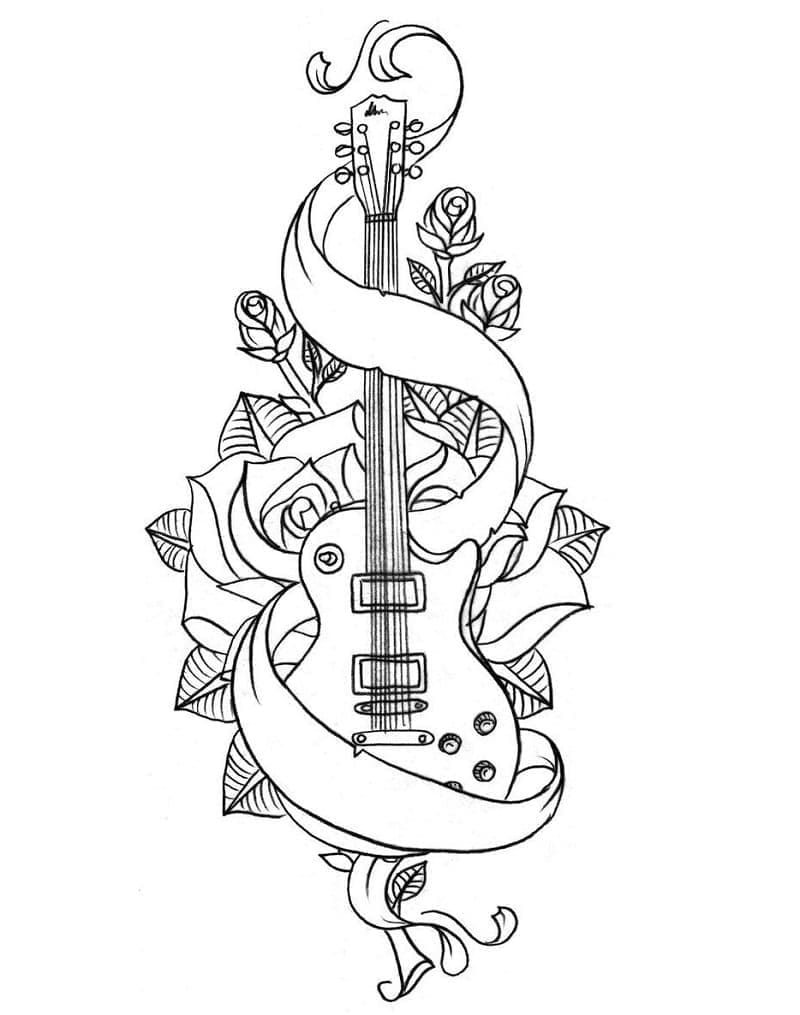 Ücretsiz Gitar görsel Boyama Sayfası
