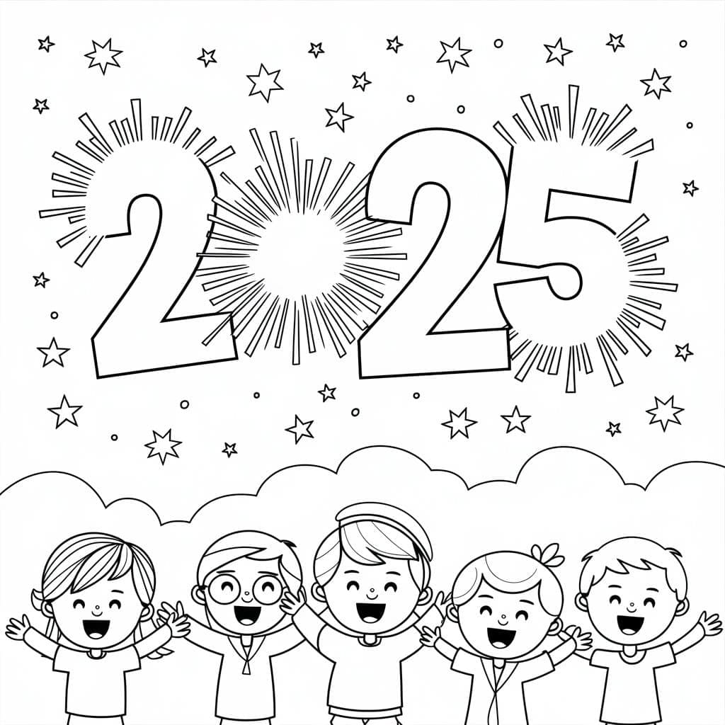 Ücretsiz Mutlu Yılbaşı 2025 Boyama Sayfası