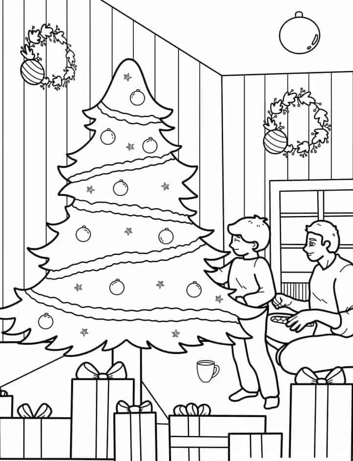 Ücretsiz baskıya uygun Noel ağacı Boyama Sayfası