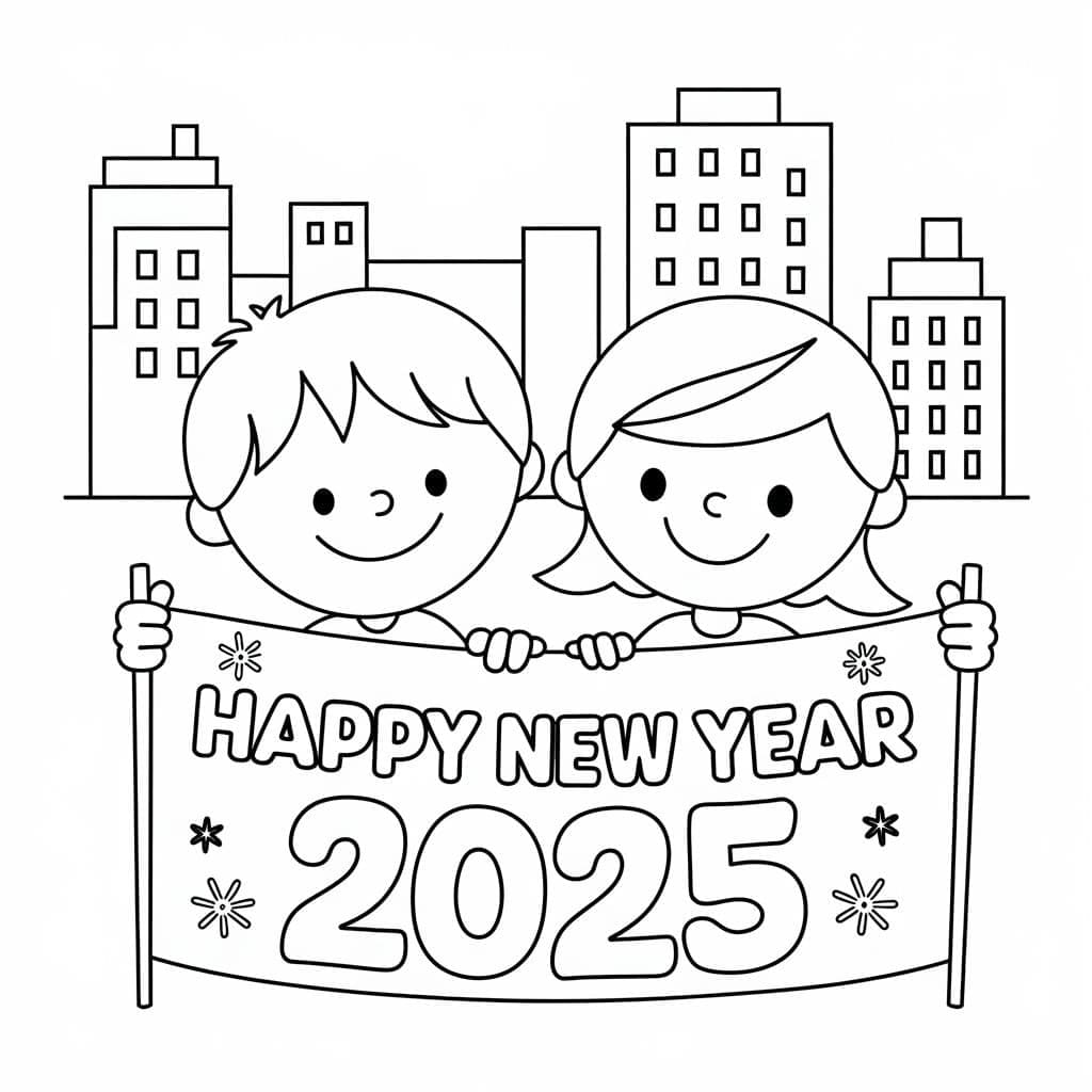 Yazdırılabilir Mutlu Yılbaşı 2025 Resmi Boyama Sayfası