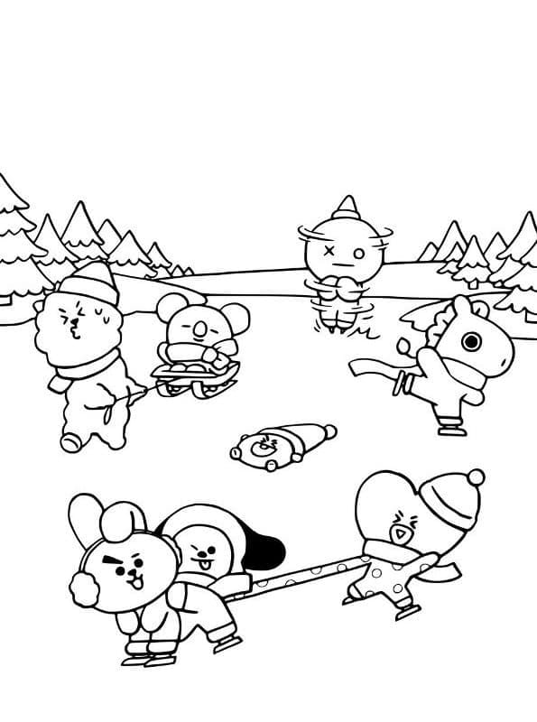 5 Yaş Çocuklar İçin BT21 Boyama Sayfası