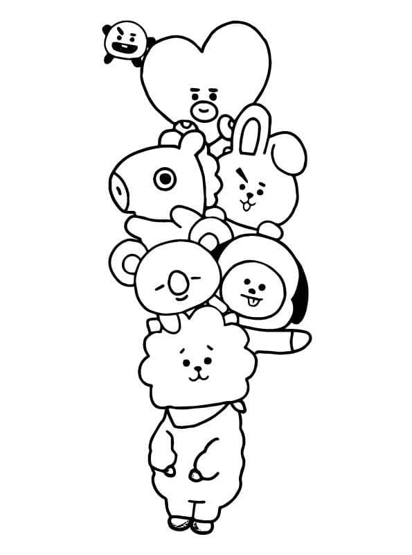 6 Yaş Çocuklar İçin BT21 Boyama Sayfası
