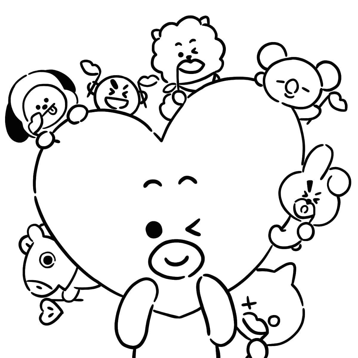 BT21 Yazdırılabilir Boyama Sayfası