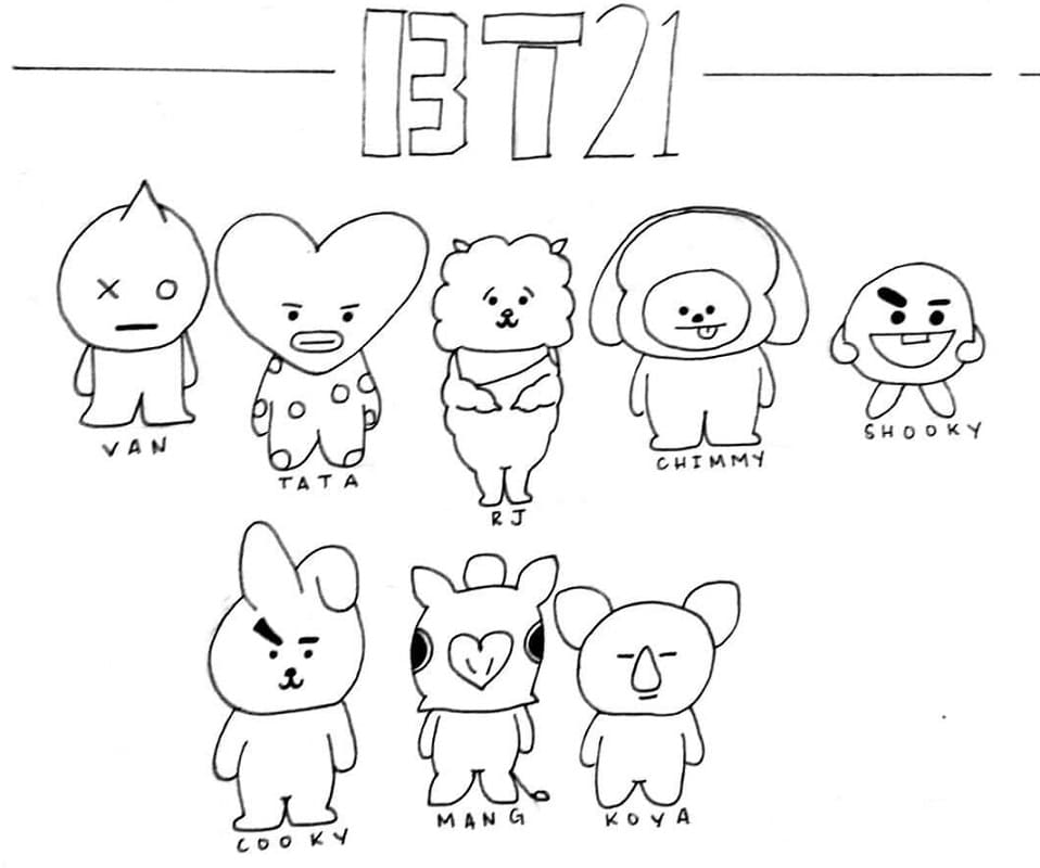 Çocuklar İçin Bedava BT21 Boyama Sayfası
