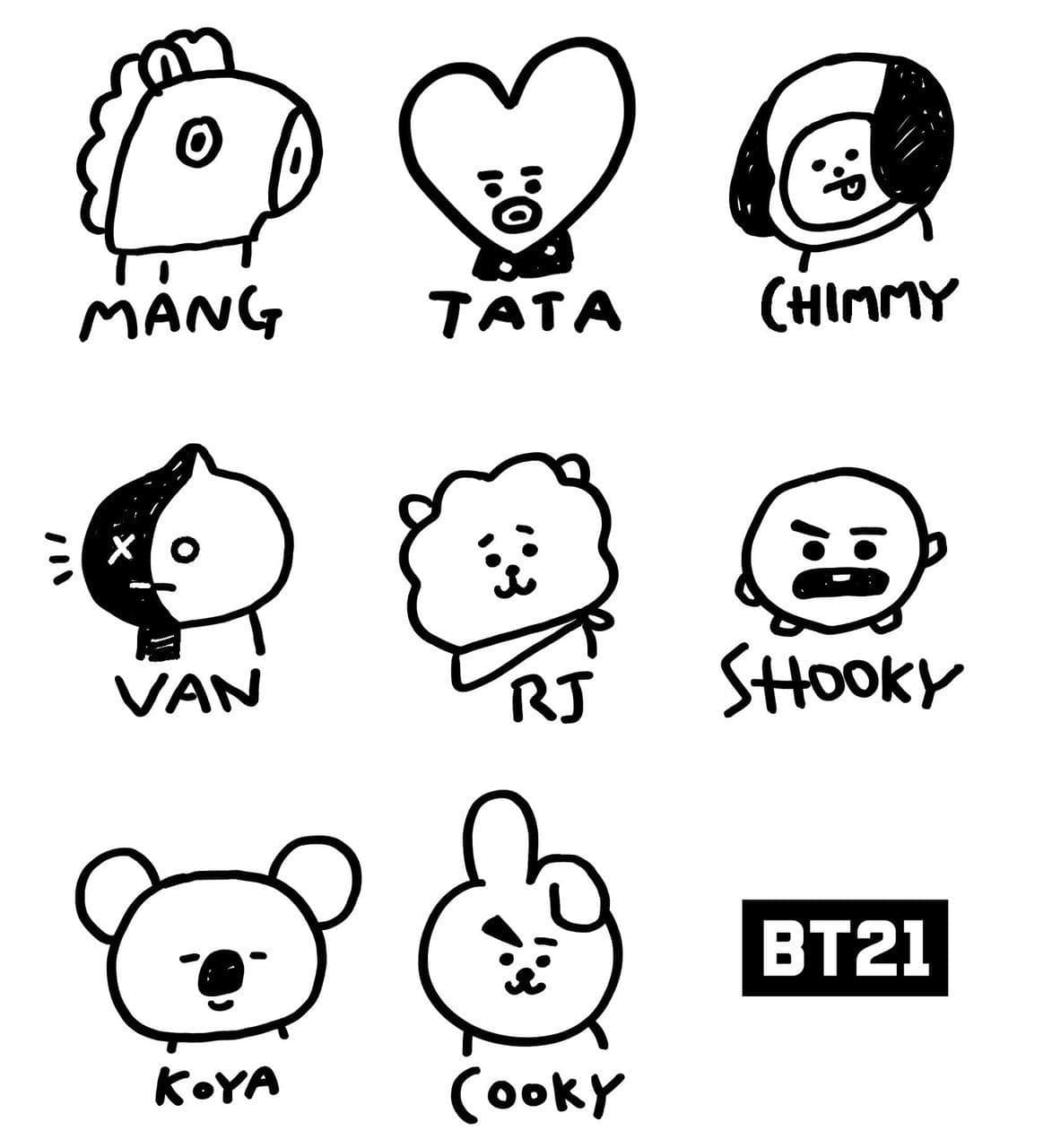 Yazdırılabilir BT21 Boyama Sayfası