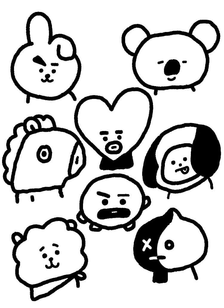 Yazdırılacak BT21 Boyama Sayfası